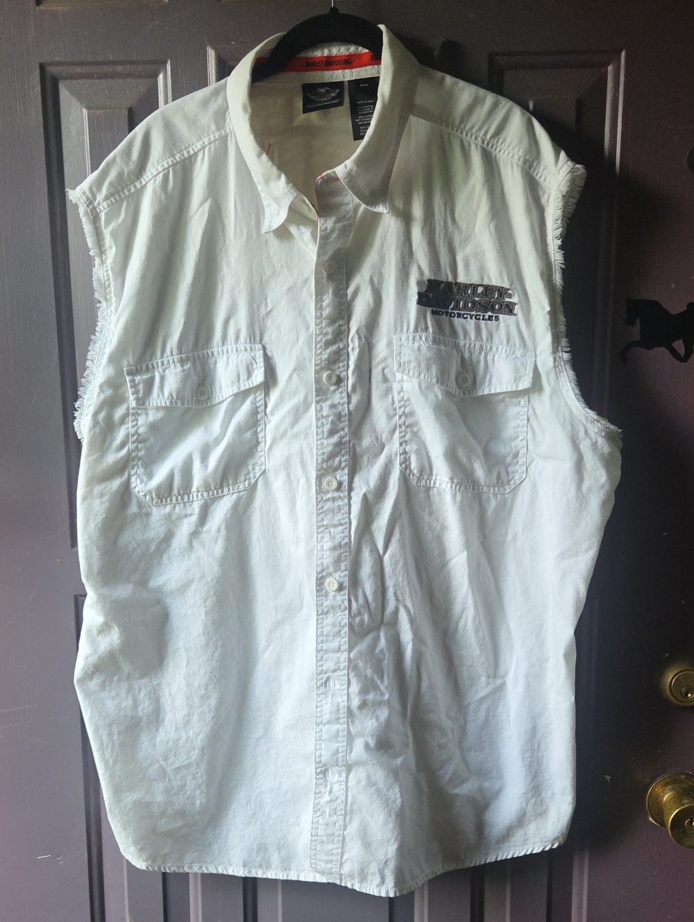 Harley-Davidson White Sleeveless Button-Down Shirt Mens Size 2XL Embroided